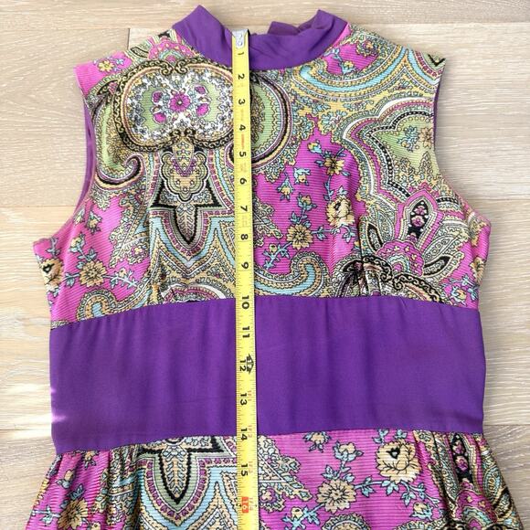 Vintage 60’s Paisley High Neck Psychedelic Maxi Dress Top Party Funky Mod - Picture 5 of 10